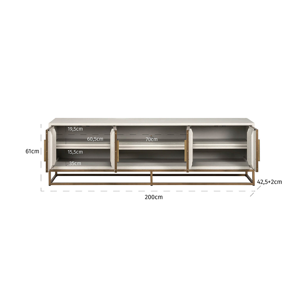 TV-meubel Whitebone brass 4-deuren 200 (Verona Grey)