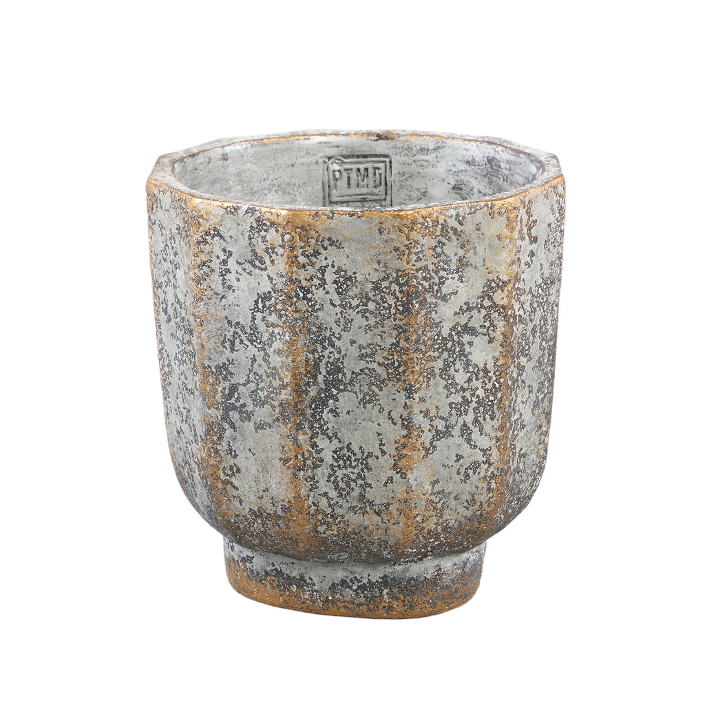 Akil Grey round cement pot rough finish L