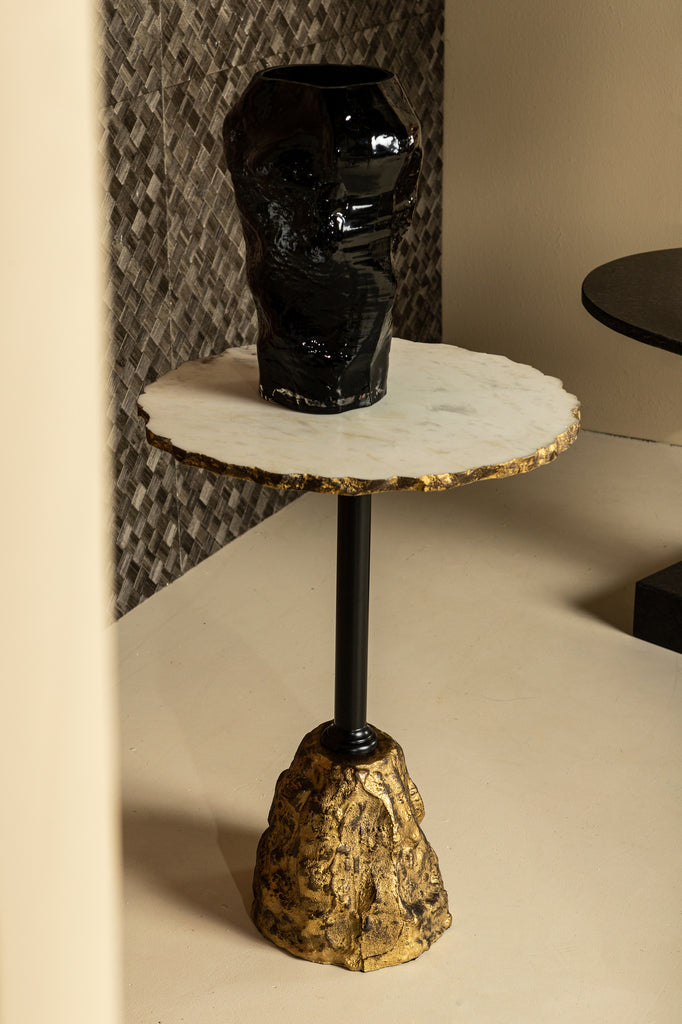 Alexa White Marble side table with iron gold base