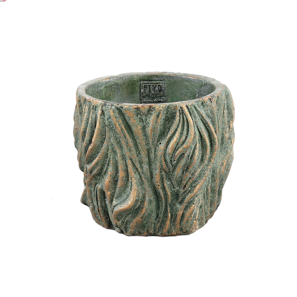 Alexio Green round cement pot wavy lines low M