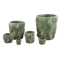 Alexio Green round cement pot wavy lines low M