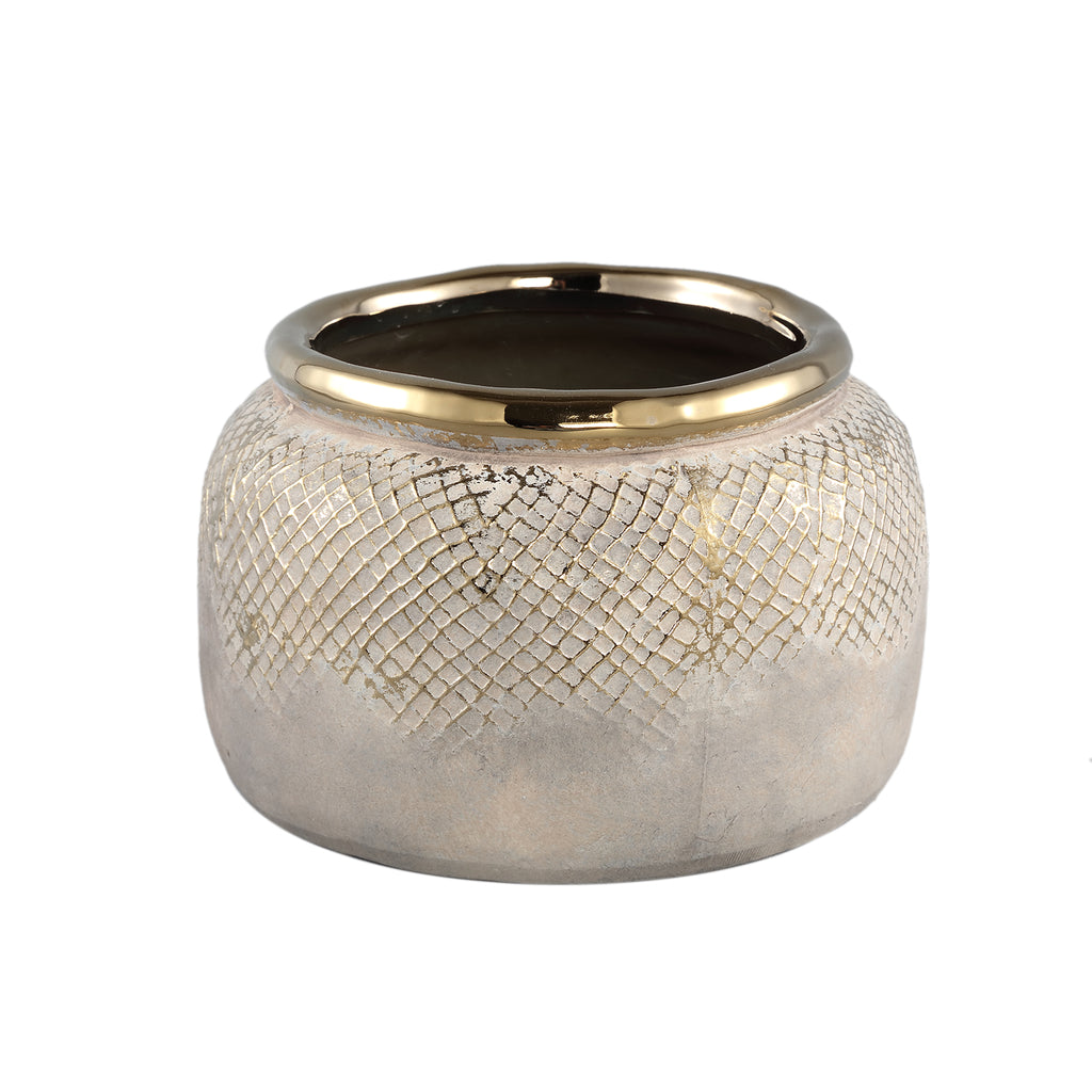 Astleigh Gold ceramic pot ribbed round low L