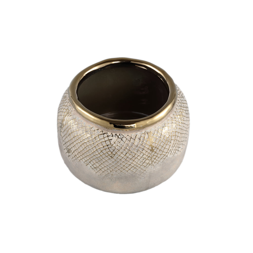 Astleigh Gold ceramic pot ribbed round low L