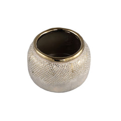 Astleigh Gold ceramic pot ribbed round low L