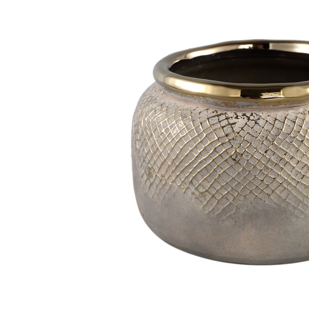 Astleigh Gold ceramic pot ribbed round low L