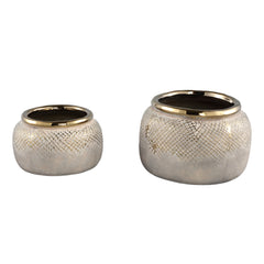 Astleigh Gold ceramic pot ribbed round low L