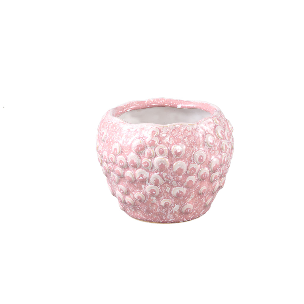 Avis PInk ceramic pot round shaped scales low XS