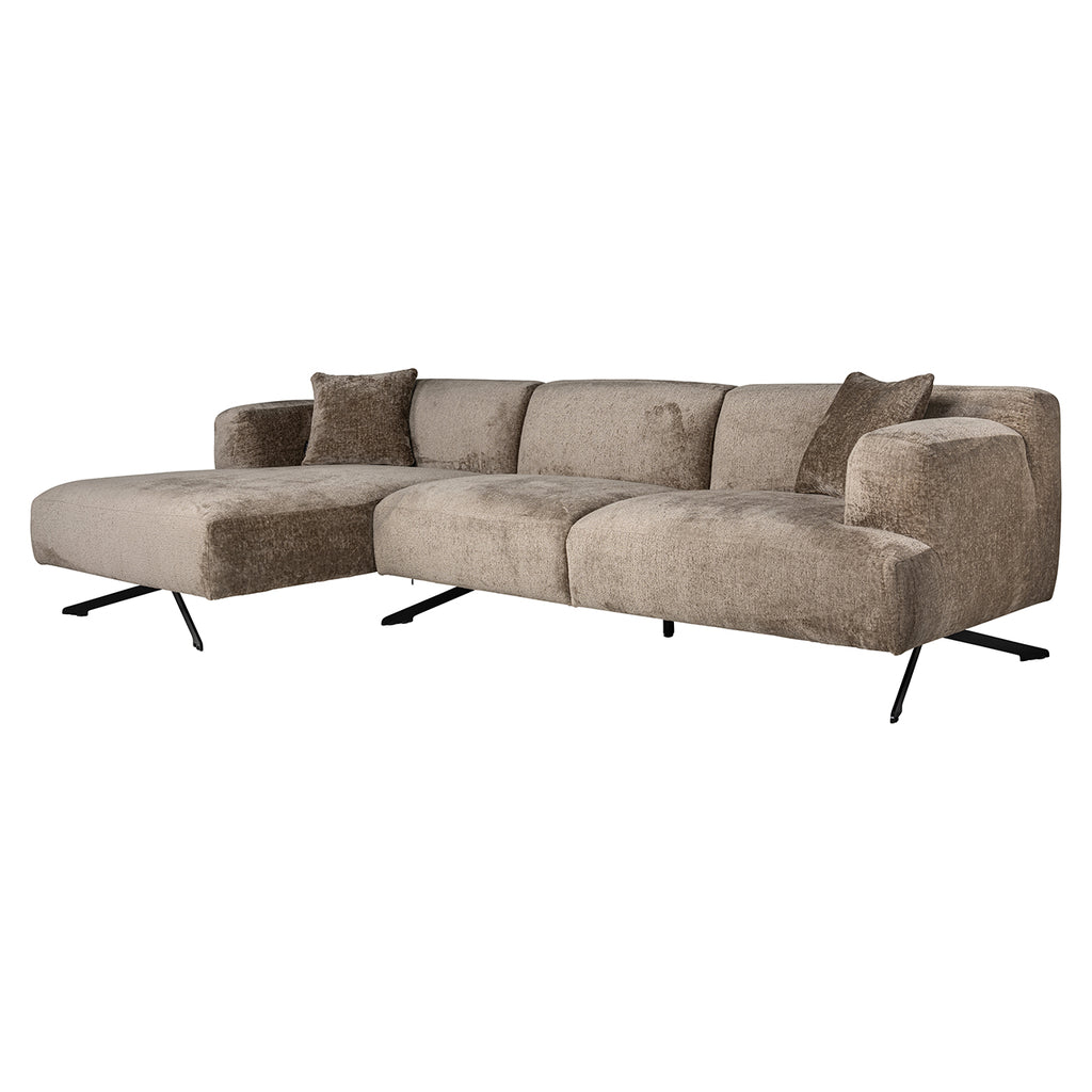 Bank Donovan 3-zits + lounge links (Bergen 104 taupe chenille)