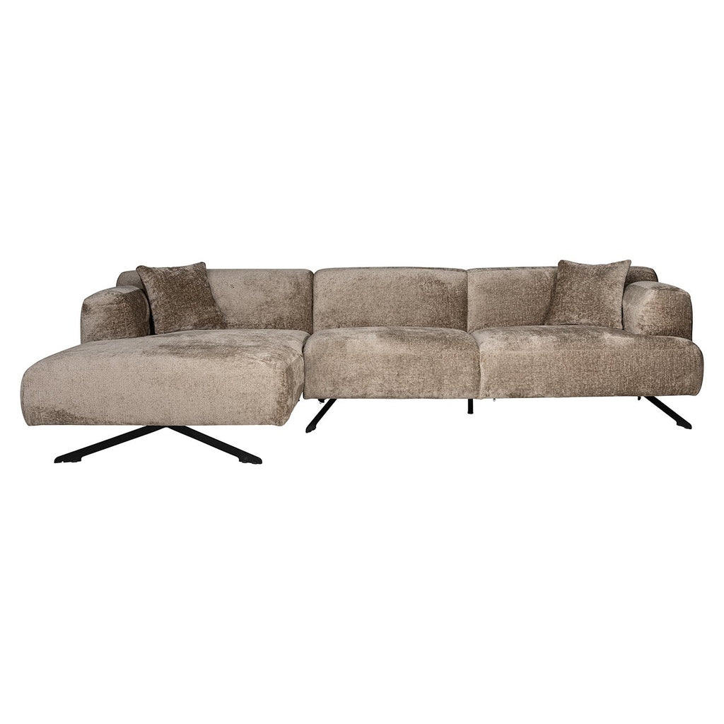 Bank Donovan 3-zits + lounge links (Bergen 104 taupe chenille)