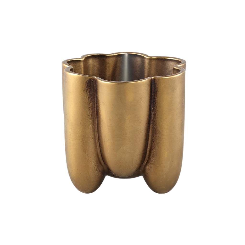 Batika Gold ceramic pot thick ribbed M