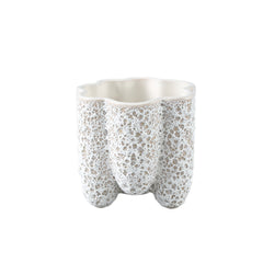 Batika White ceramic pot thick ribbed S