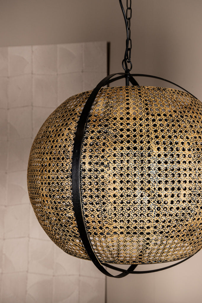 Bayu Black iron hanging bamboo lamp ball shape