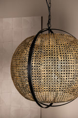 Bayu Black iron hanging bamboo lamp ball shape