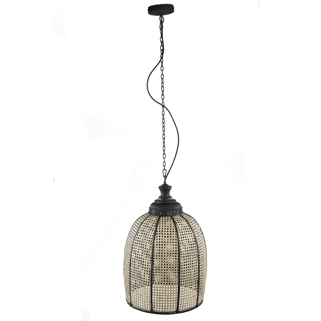 Bayu Black iron hanging lamp with bamboo round L