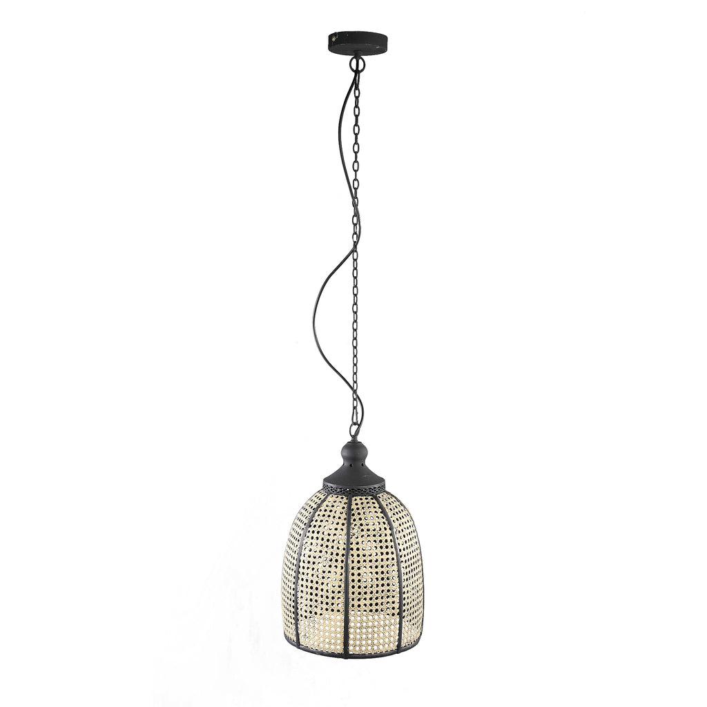 Bayu Black iron hanging lamp with bamboo round S