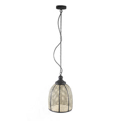 Bayu Black iron hanging lamp with bamboo round S