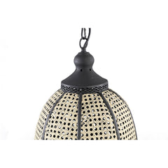 Bayu Black iron hanging lamp with bamboo round S