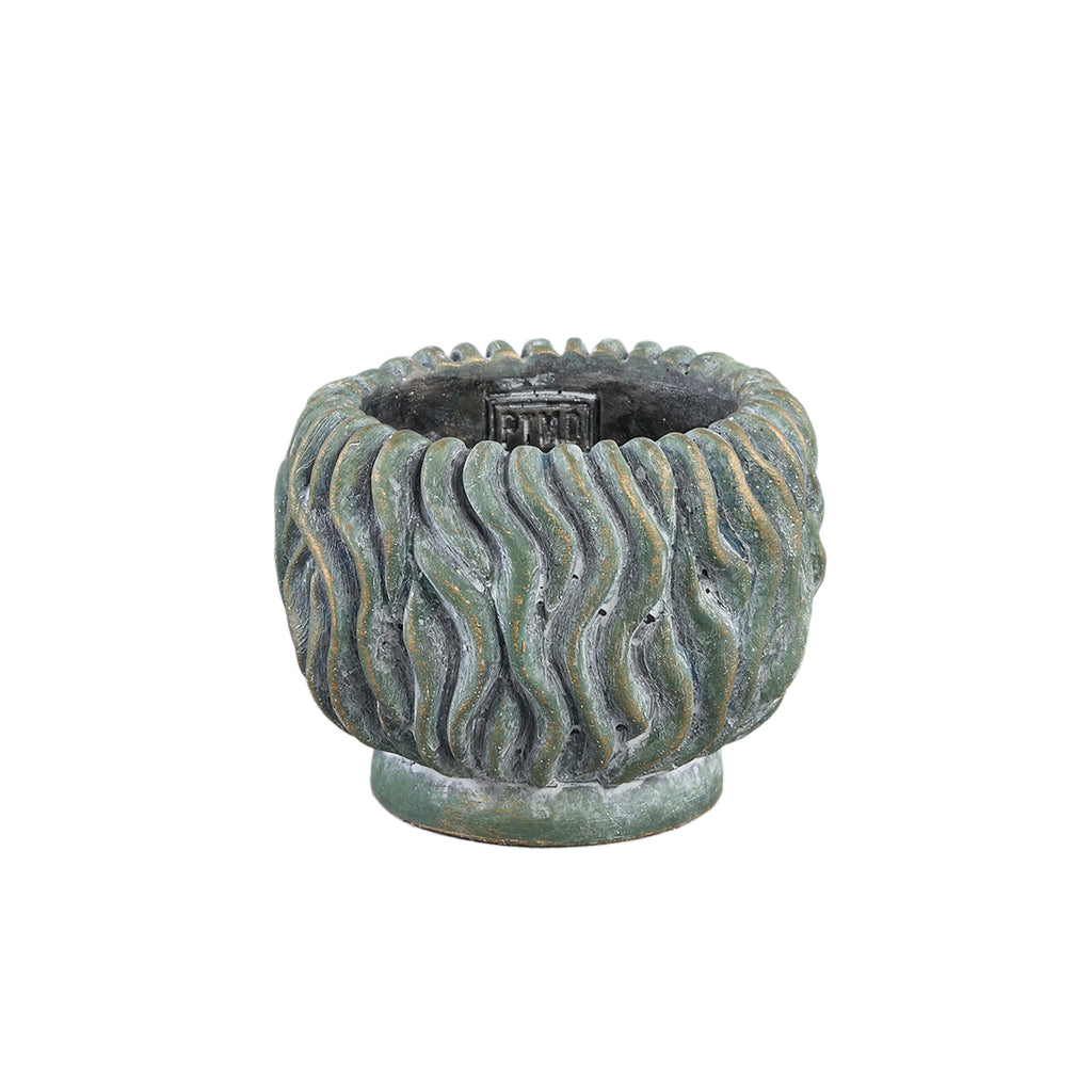 Brendan Green cement round pot carved gold finishS