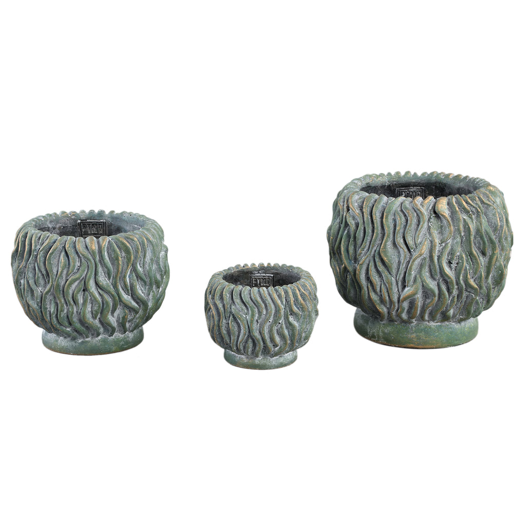 Brendan Green cement round pot carved gold finishS