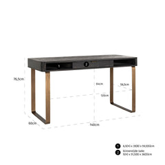 Bureau Blackbone brass 1-lade (Black rustic)