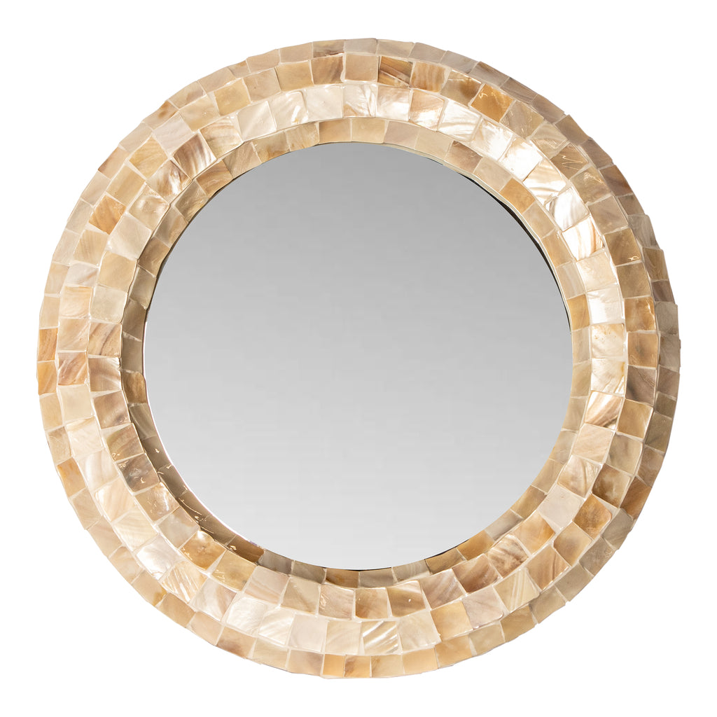 Chelsae Cream poly round shell mirror small