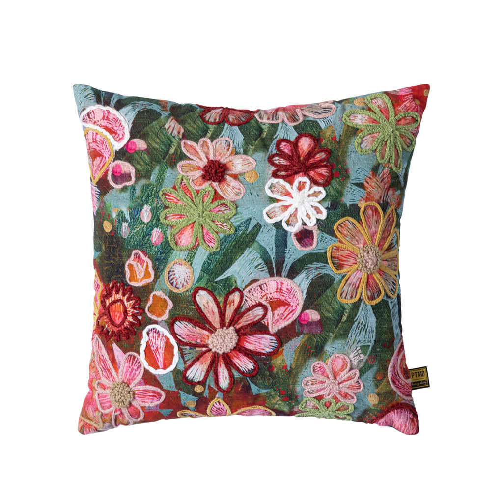 Clarrie Green fabric square cushion flowers