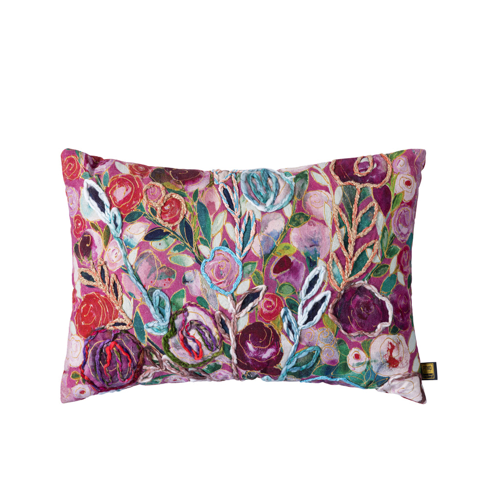 Clarrie Pink fabric rectangle cushion flowers