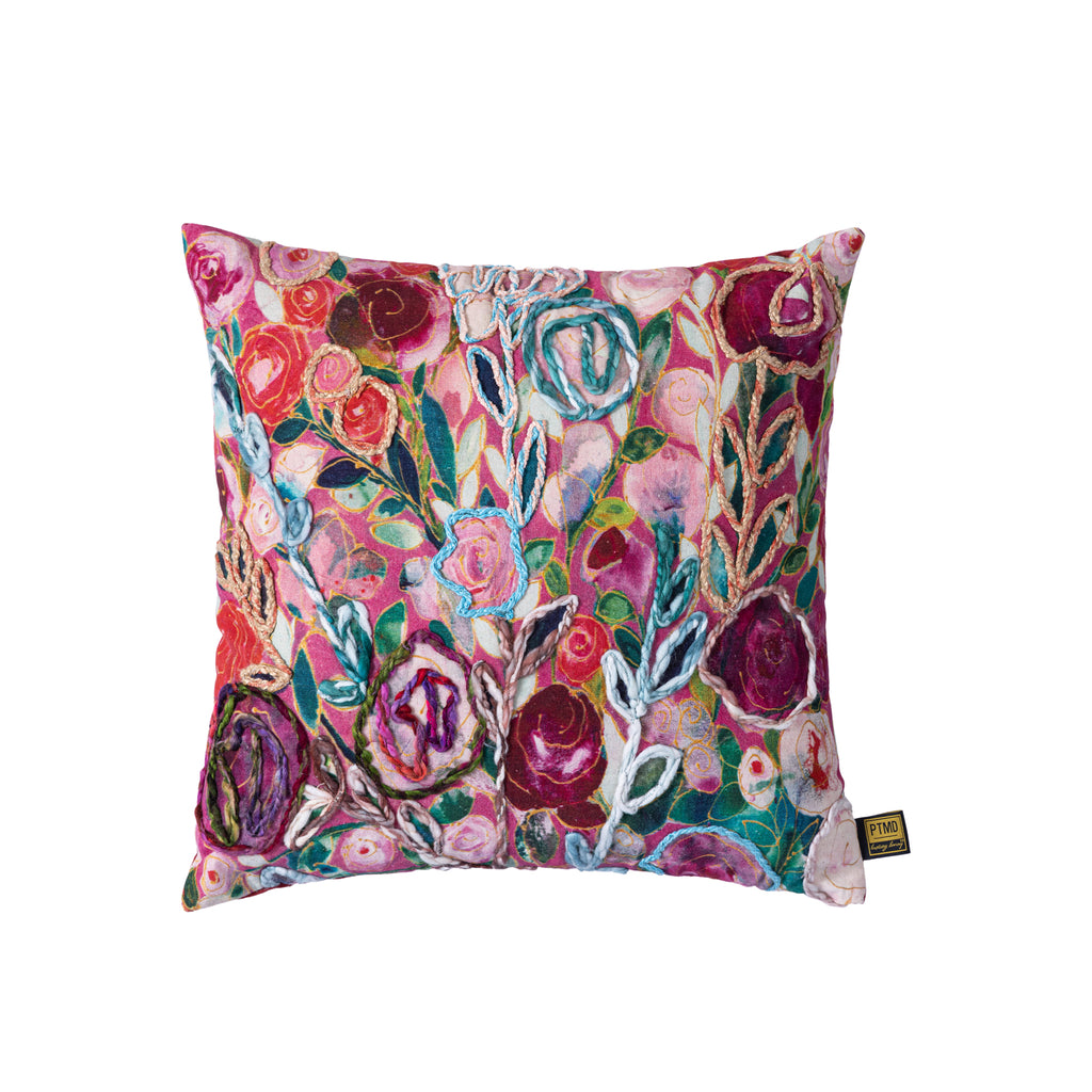 Clarrie Pink fabric square cushion flowers