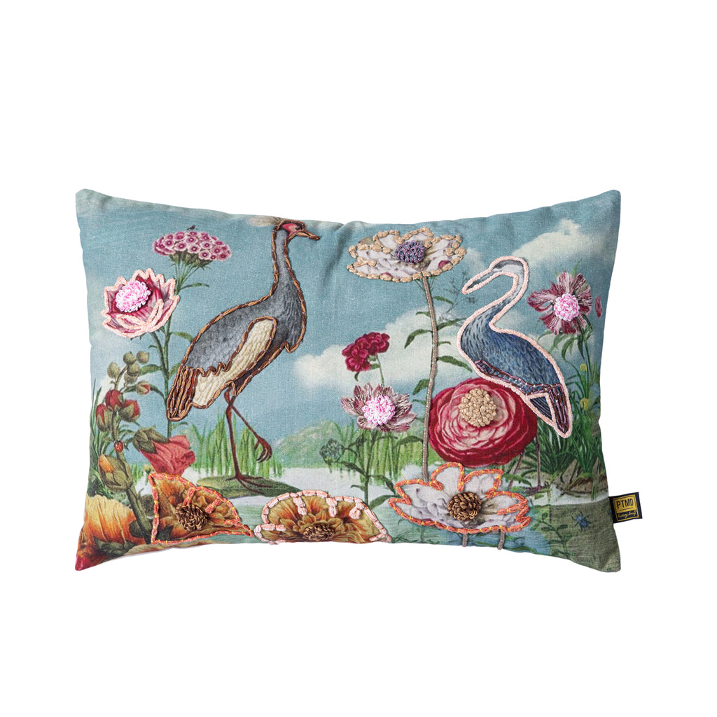 Clarrie Turquoise fabric rectangle cushion birds