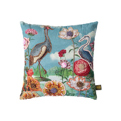 Clarrie Turquoise fabric square cushion birds