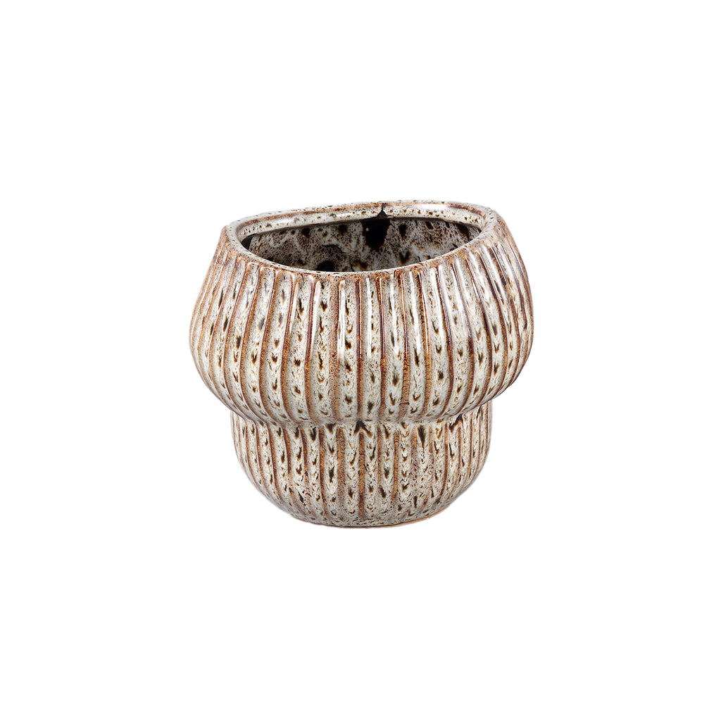 Colby Brown ceramic pot round shaped with lines XS