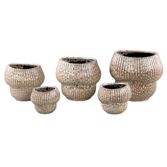 Colby Brown ceramic pot round shaped with lines XS