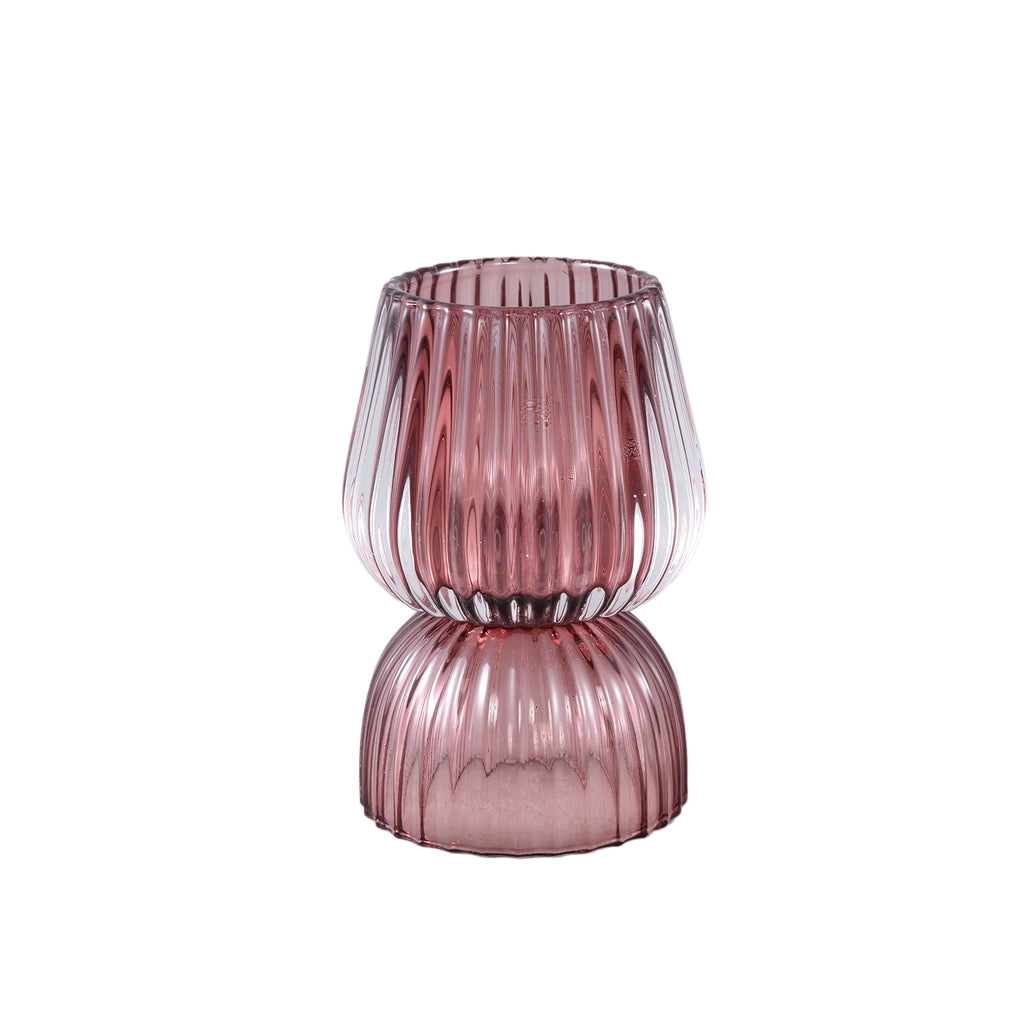 Comrad Pink glass tealight rib structure round