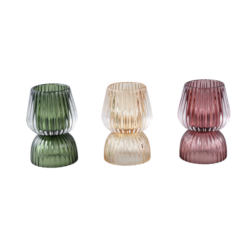 Comrad Pink glass tealight rib structure round