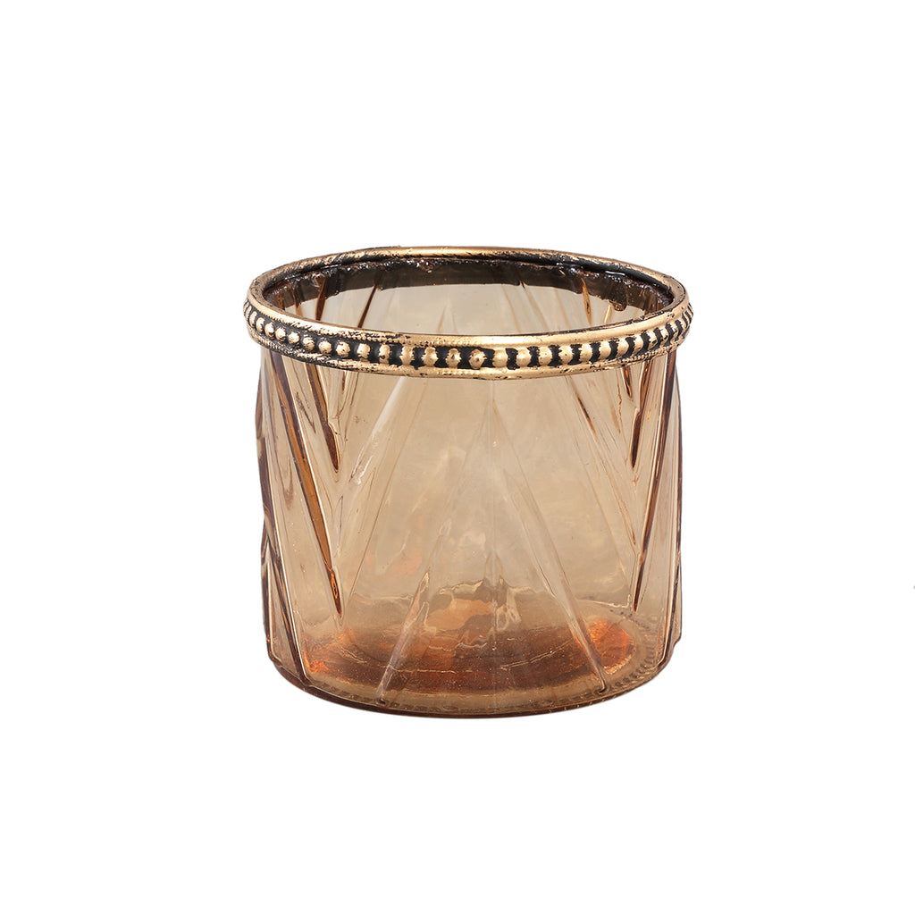 Decoritz Amber glass tealight round V pattern