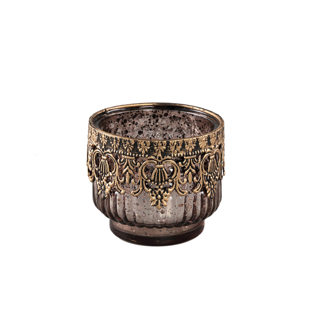 Decoritz Bronze glass tealight round ribbed