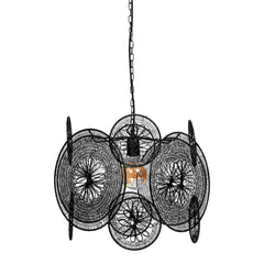 Desh Black metal woven wired hanging lamp round