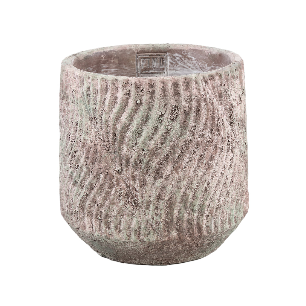 Diesel Grey round cement pot wavy lines rough L