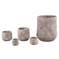 Diesel Grey round cement pot wavy lines rough L