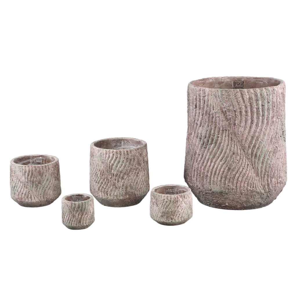 Diesel Grey round cement pot wavy lines rough S