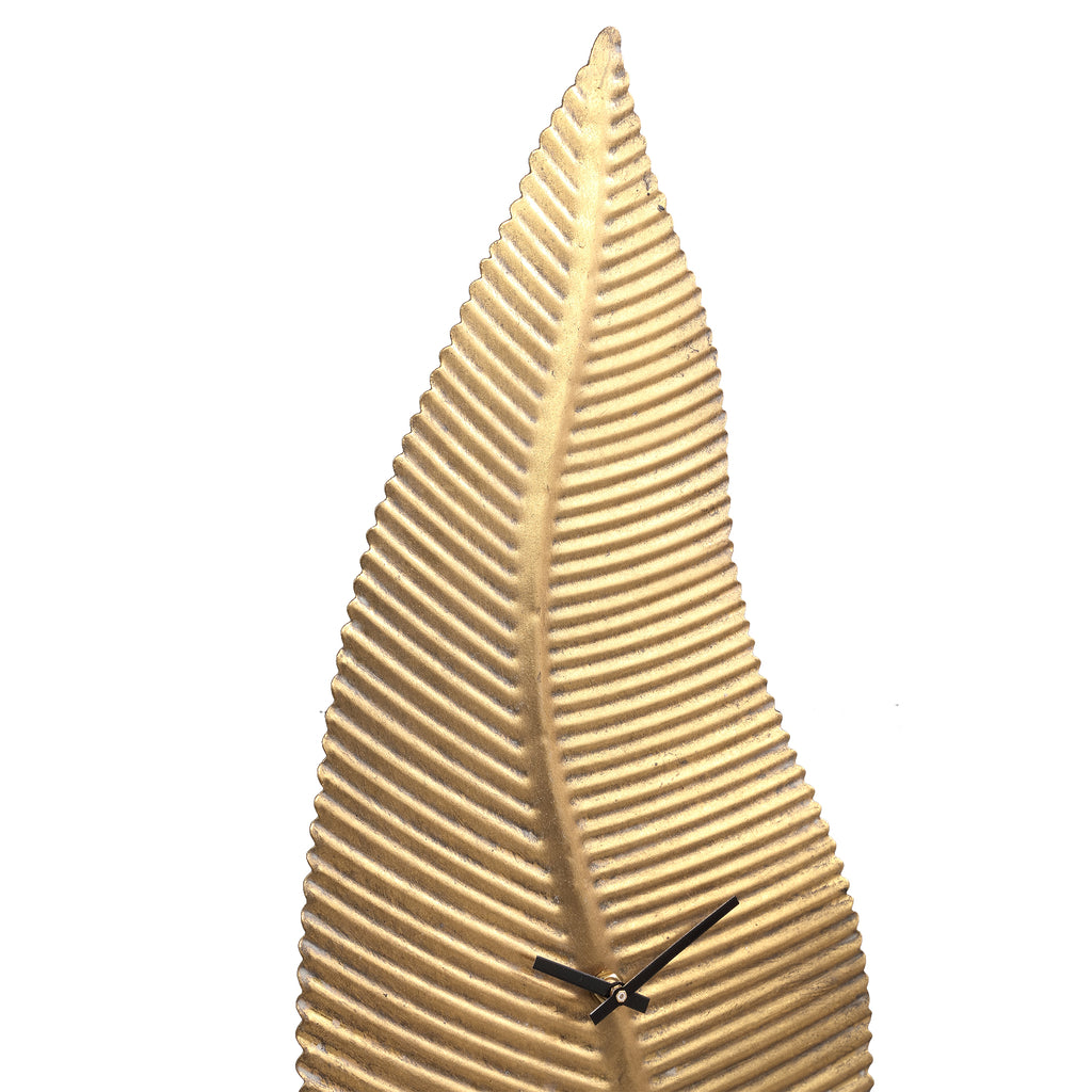 Dinter Gold metal wall clock in vertical leaf