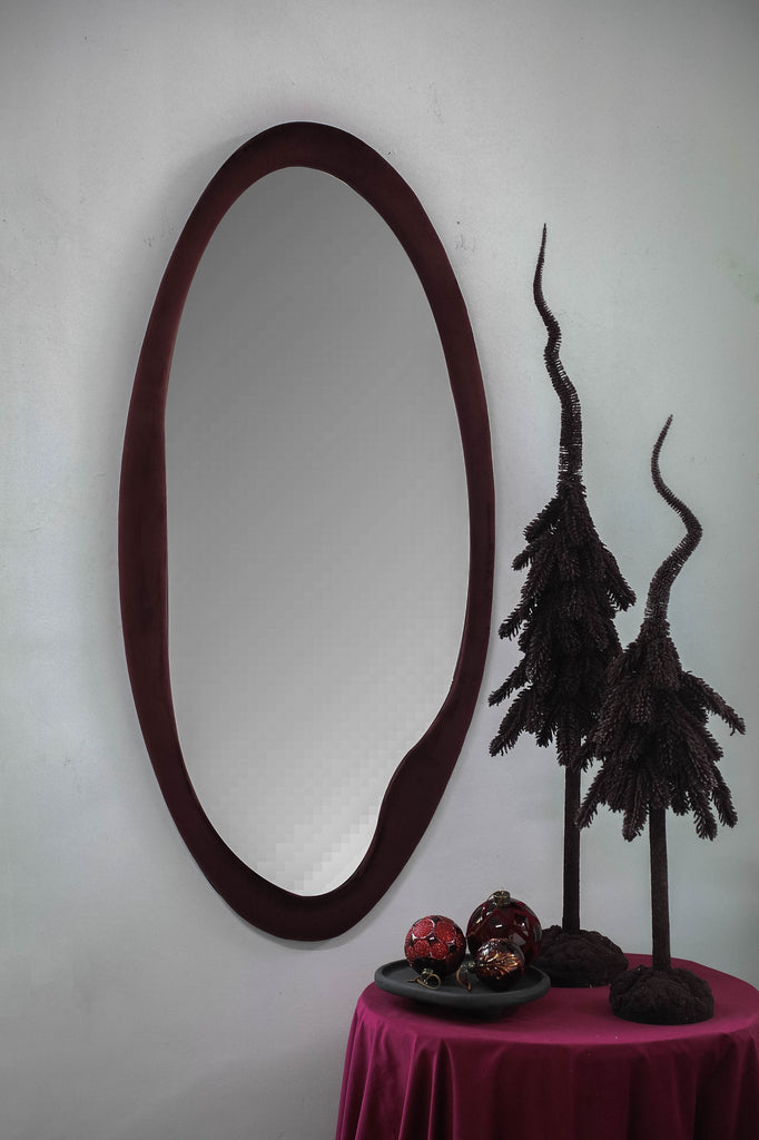 Don Burghundy velvet mirror organic oval L