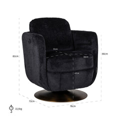 Draaifauteuil Turner black chenille (Bergen 809 black chenille)