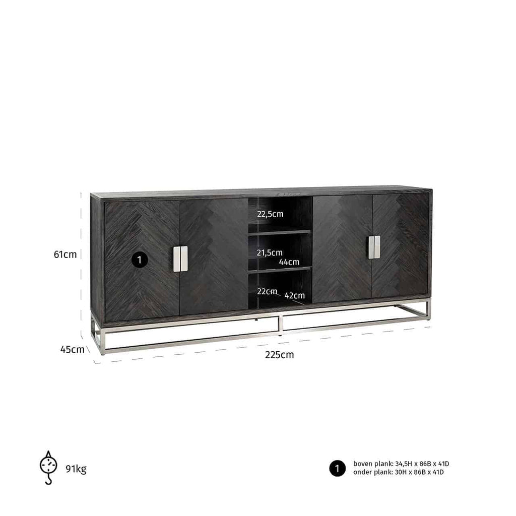 Dressoir Blackbone silver 4-deuren + open vak (Black rustic)