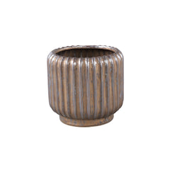 Eevie Bronze round ceramic pot with lines S