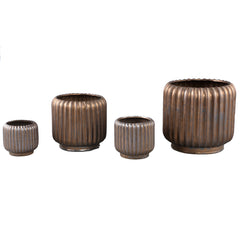 Eevie Bronze round ceramic pot with lines S