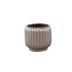 Eevie Bronze round ceramic pot with lines XS