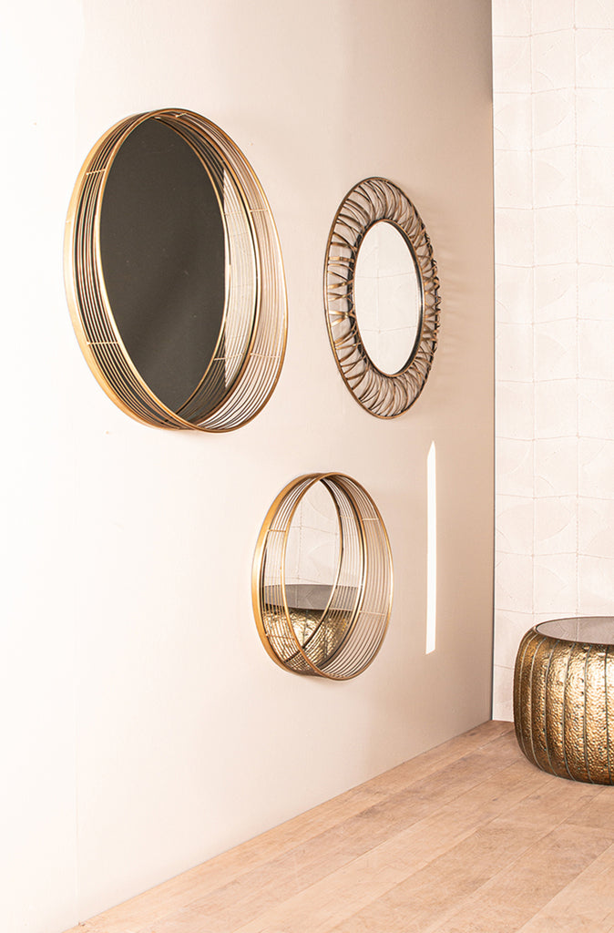 Eresa Gold iron mirror wide spray border round L