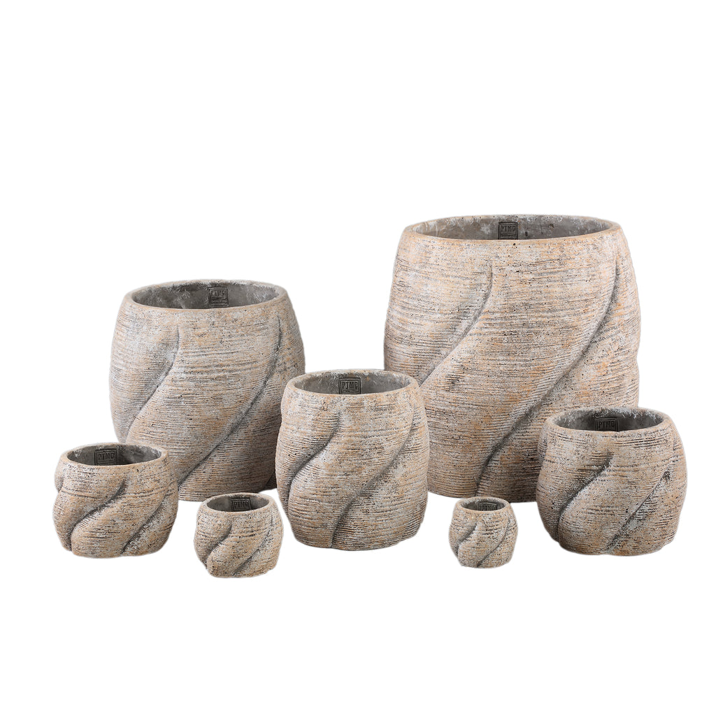 Evanthia Taupe cement pot swirl low L