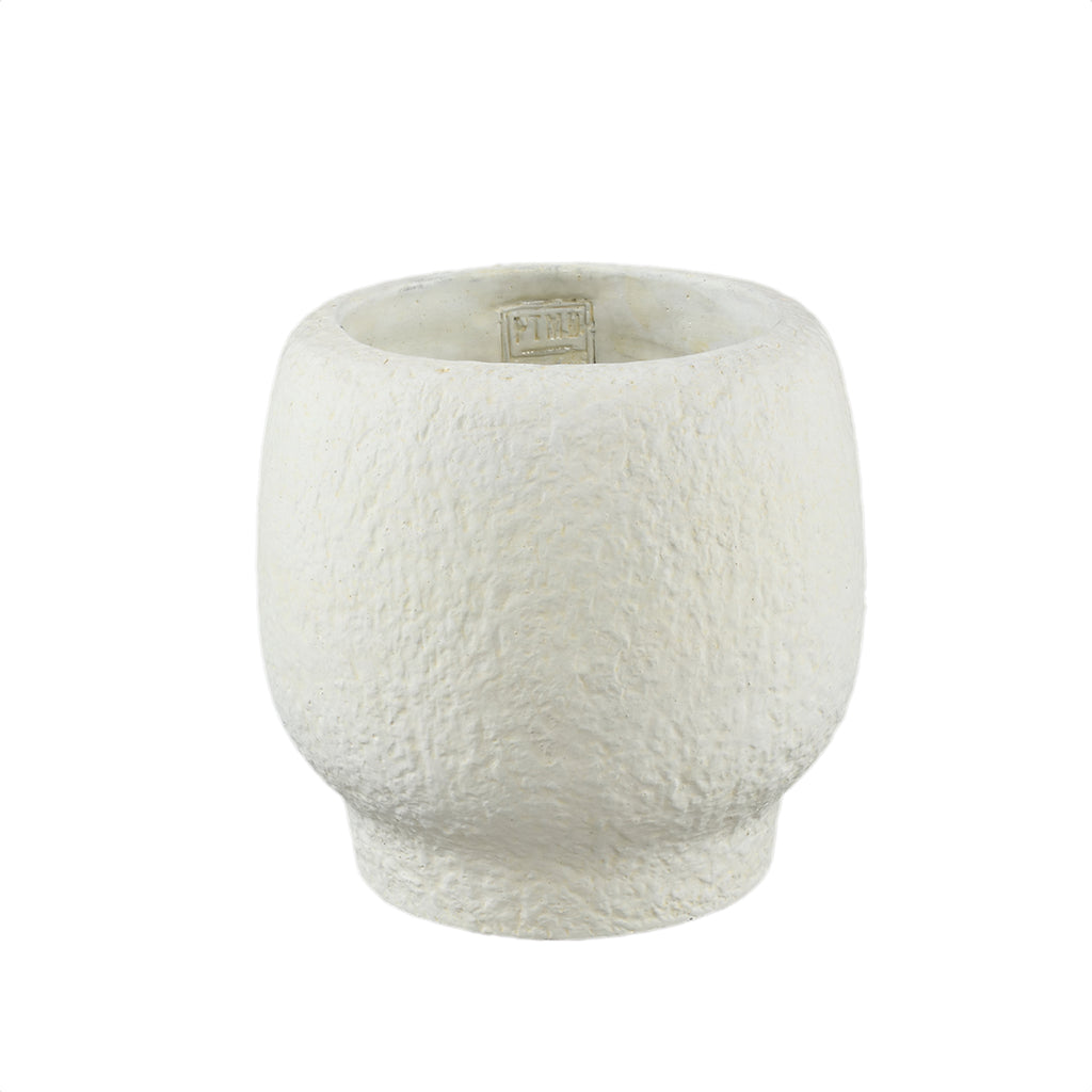 Evelynn White round cement pot on base L